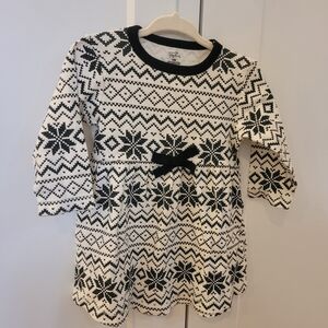 🧸6/30$ Touched By Nature Dress Black And White Snowflake Long Sleeve 18M